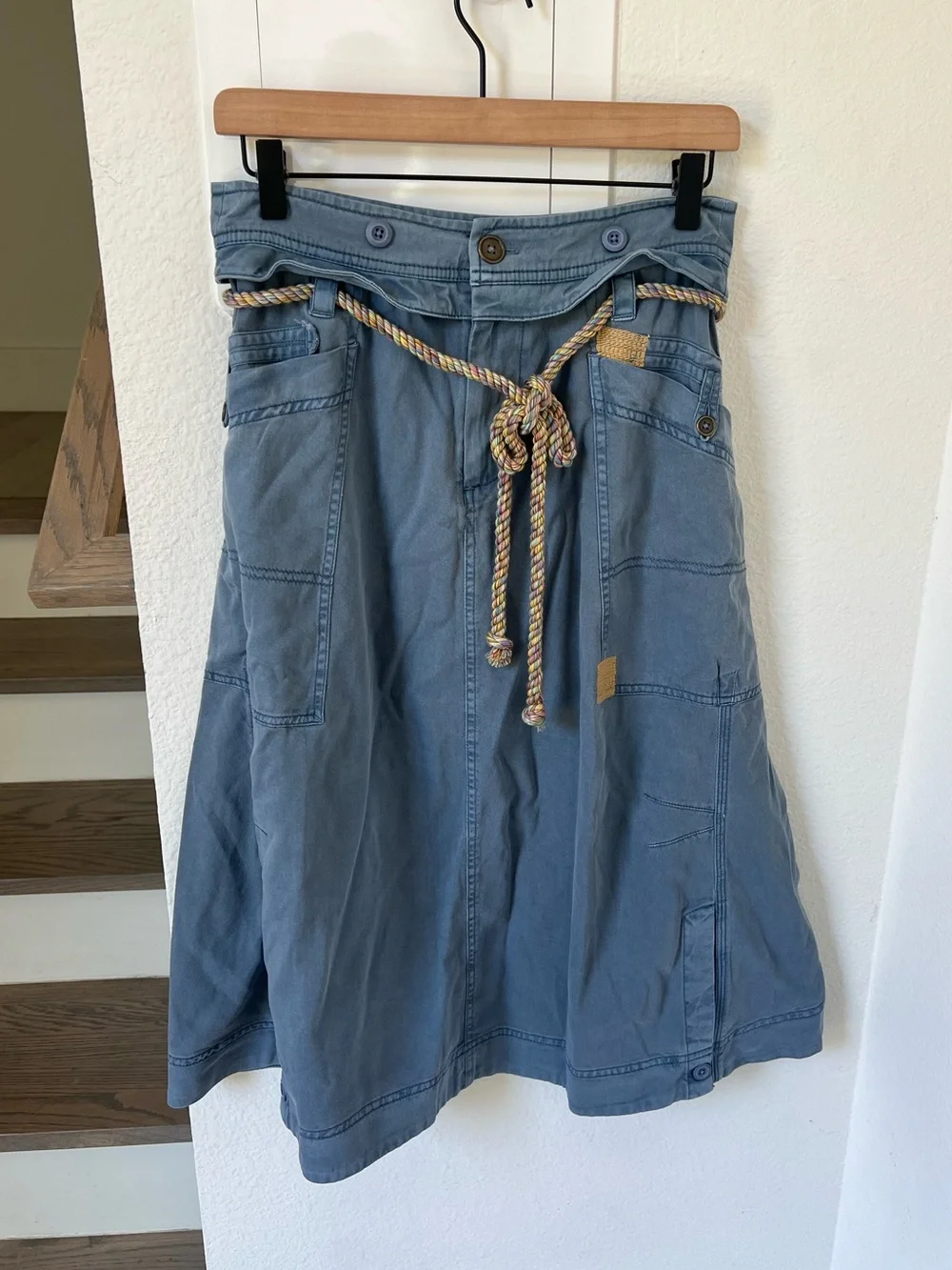 Free People We The Free Sibyla Midi Skirt in Siesta Seas Blue NWT